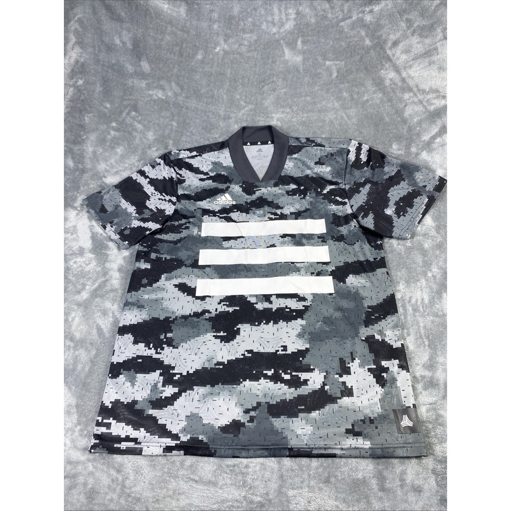 ADIDAS Shirt Mens Small Black Box Camo Print Active Mountain Logo Pullover Bars